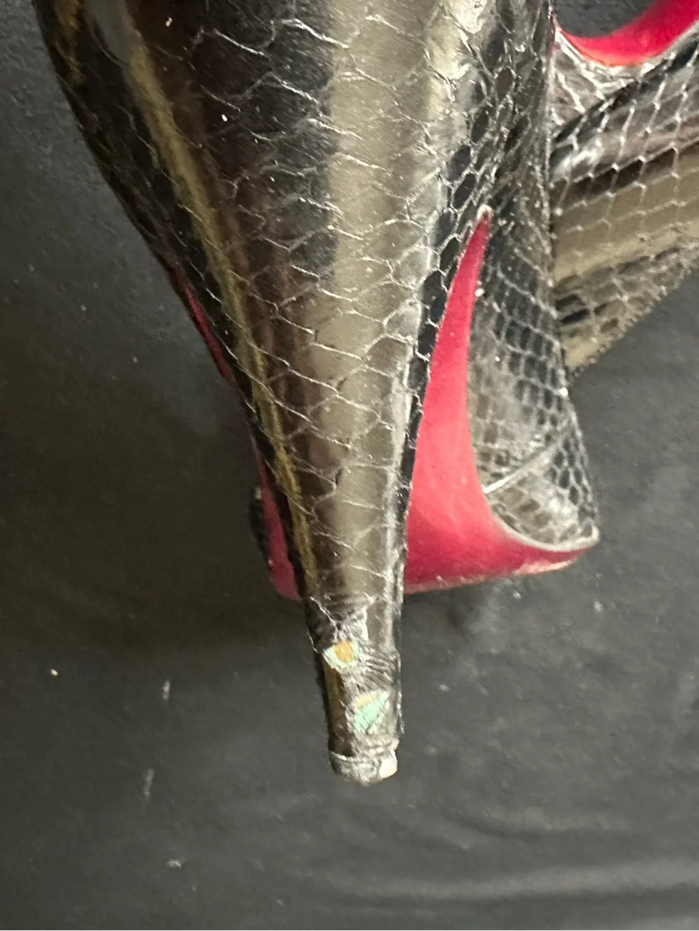 Bruno Magli Black Snakeskin Peep-Toe Heels with Red Heel Detail made in Italy 9